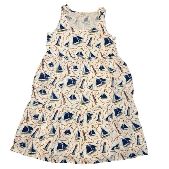Kate & Sam Lighthouse and Sailboat Nautical Maxi Dress with Pockets Size Large - Picture 1 of 4